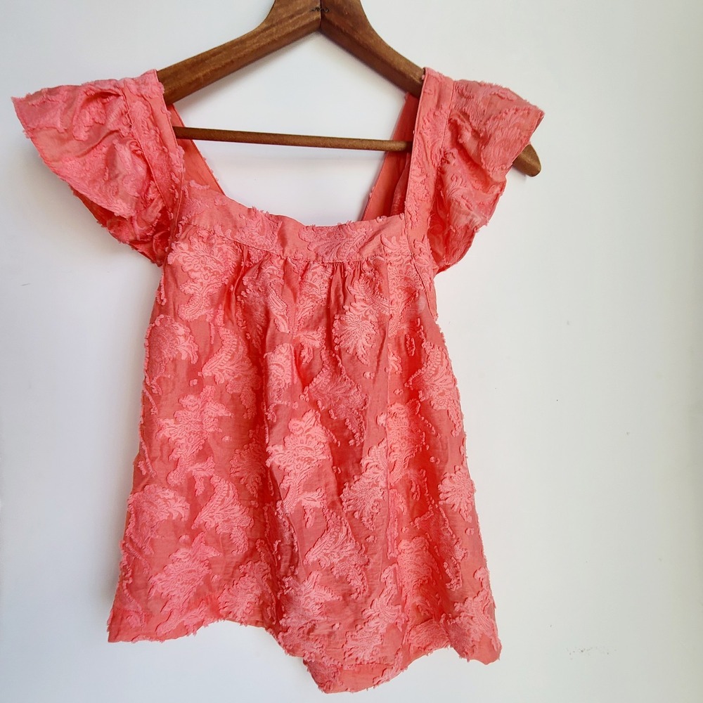 Anthropologie Flutter Sleeve Ruffle Tank‎ Top Tunic Eyelet Lace Pink Women XS